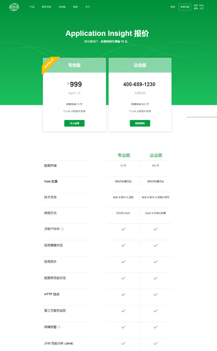 OneAPM應用管理軟件網站建設案例