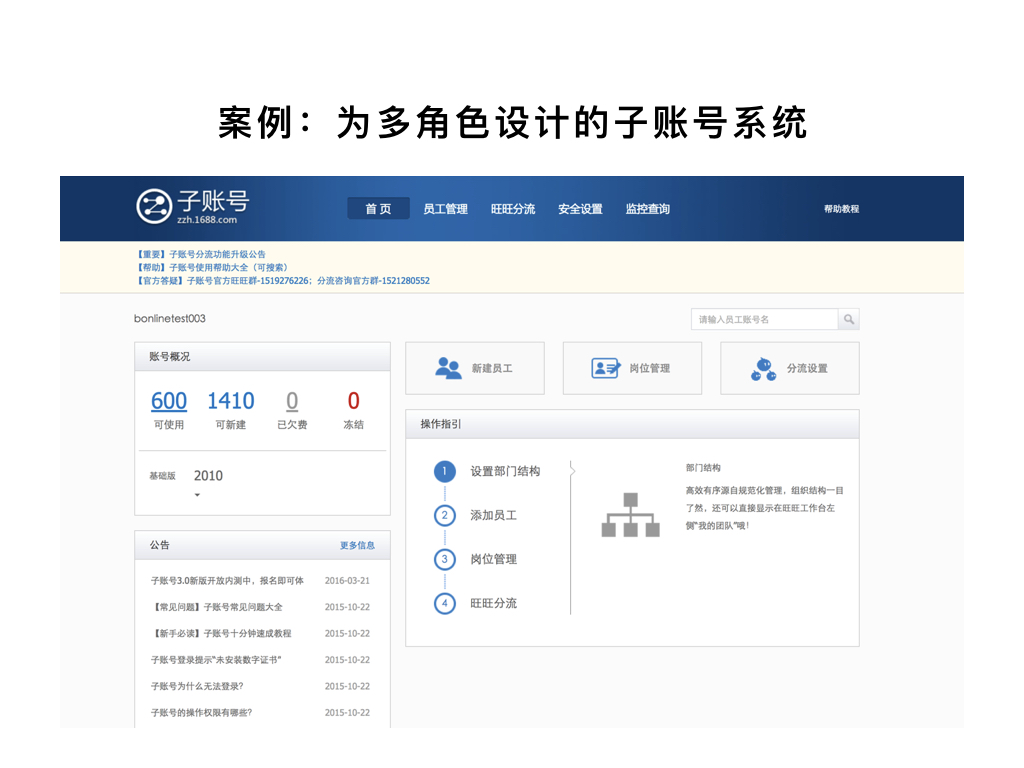 案例：為多角色設計的的子賬號系統